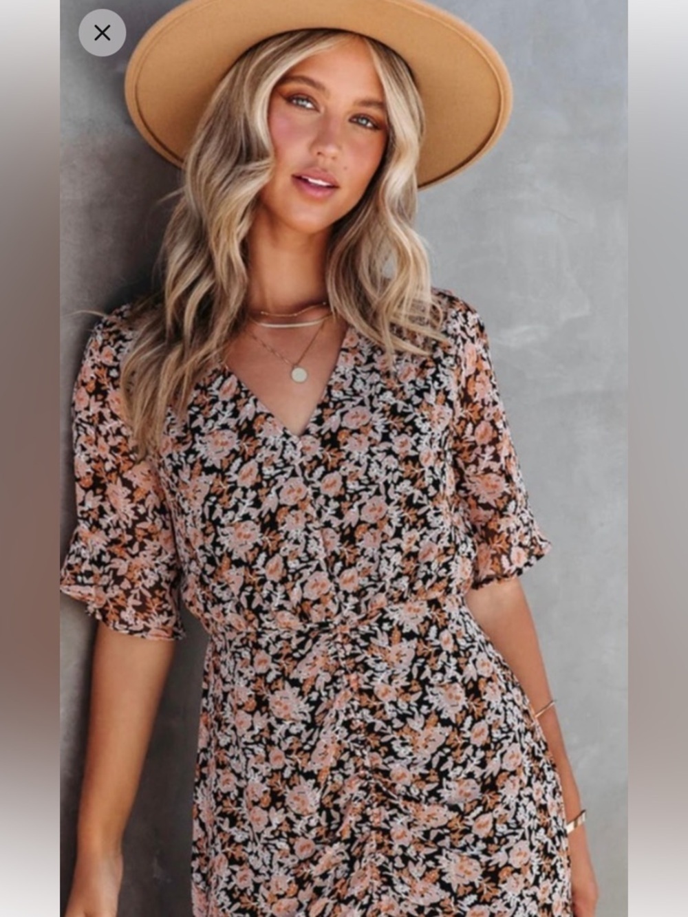 Collective Collections Peach Floral Print Ruched Ruffle Mini Dress Size Small